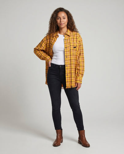 Damen nan weit geschnittene Karo-Hemdjacke mit Fransen und Brusttasche EB