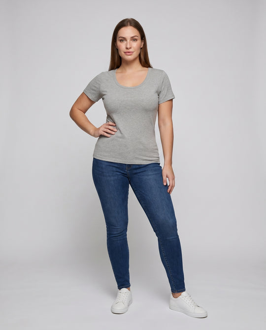 Damen nan weit geschnittenes Baumwollshirt mit Rundhalsausschnitt und Kurzarm EB