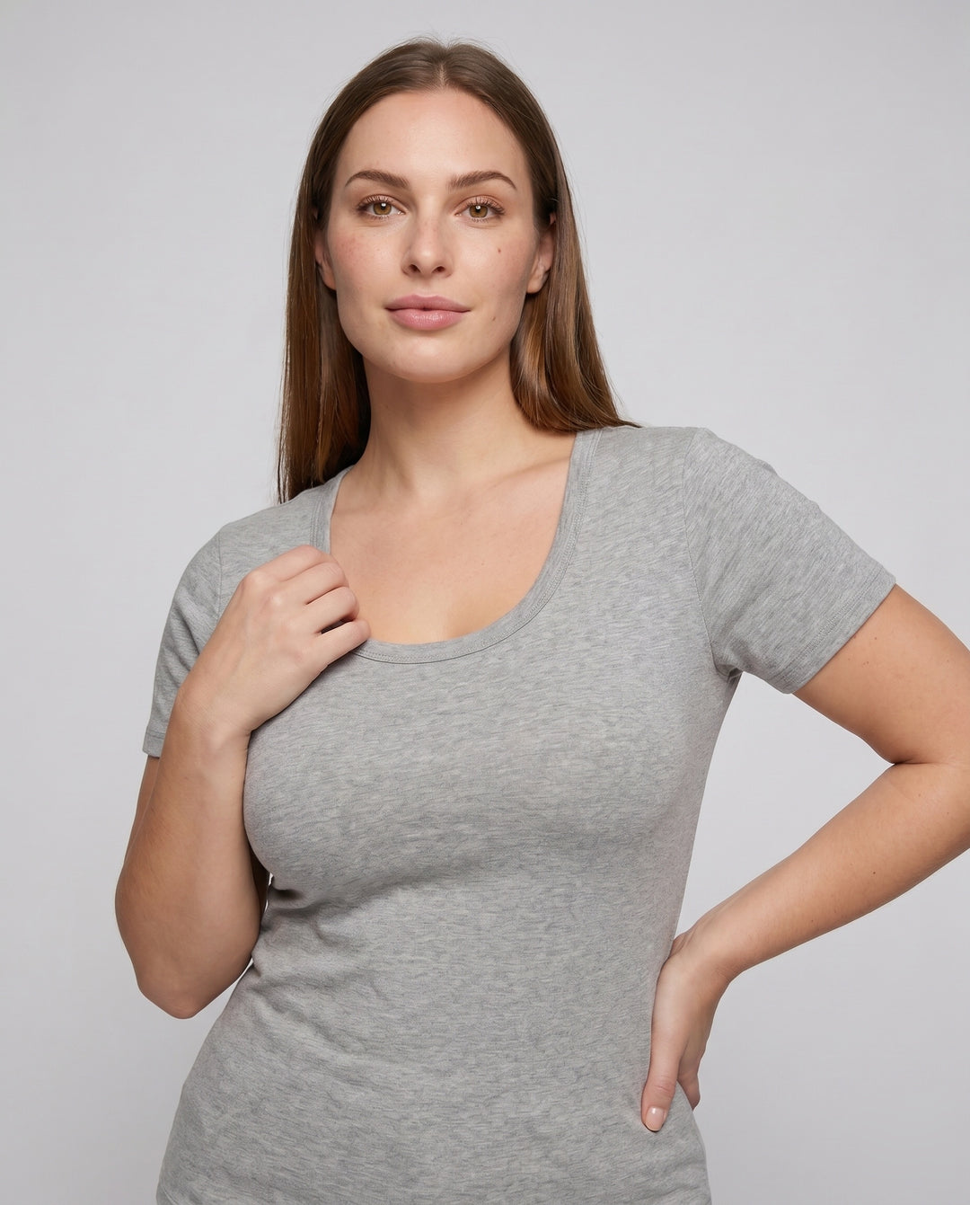 Damen nan weit geschnittenes Baumwollshirt mit Rundhalsausschnitt und Kurzarm EB