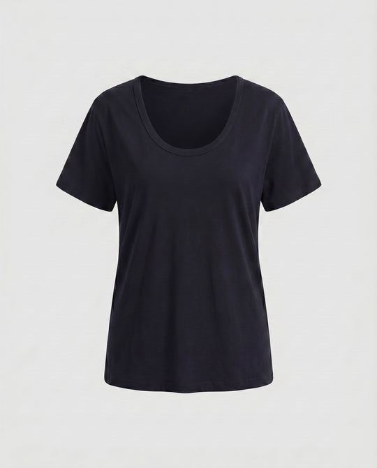 Damen nan weit geschnittenes Baumwollshirt mit Rundhalsausschnitt und Kurzarm EB