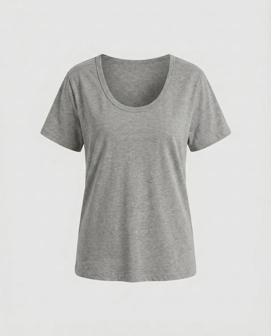 Damen nan weit geschnittenes Baumwollshirt mit Rundhalsausschnitt und Kurzarm EB