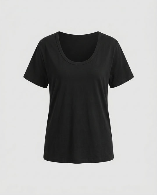 Damen nan weit geschnittenes Baumwollshirt mit Rundhalsausschnitt und Kurzarm EB