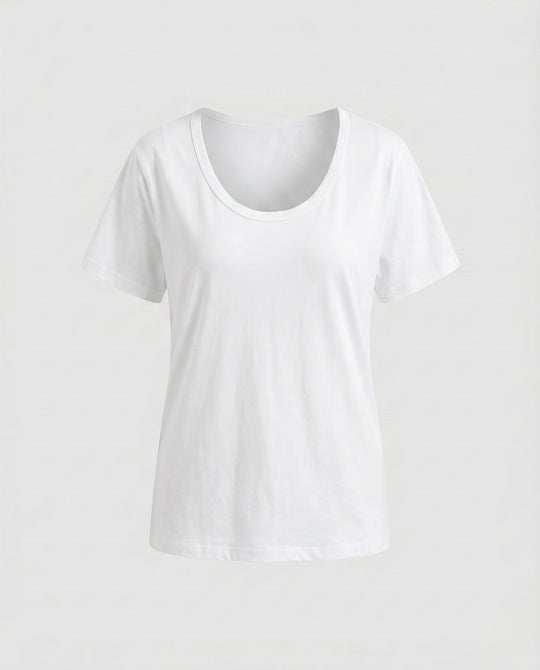 Damen nan weit geschnittenes Baumwollshirt mit Rundhalsausschnitt und Kurzarm EB