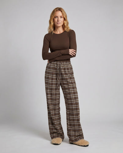 Damen nan weite karierte Lounge-Hose mit elastischem Bund und Tunnelzug EB