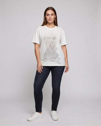Damen nan weitgeschnittenes kastiges T-Shirt mit Ton-in-Ton Glitzerprint und breitem Rundhalsausschnitt aus Baumwollmix EB