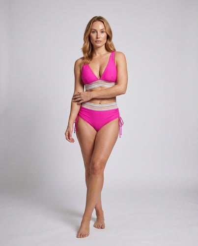 Damen Hochgeschnittener Bikini mit V-Ausschnitt und gerafftem Detail R&B