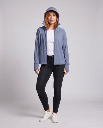 Damen sportliche UV-Schutzjacke mit verstellbarem Kapuzenkragen EB