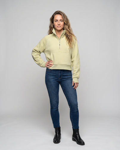 Damen Sportlicher Cropped Hoodie mit hohem Kragen und Kängurutasche EB