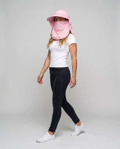 Damen UV-Schutz Hut mit Schirm und integrierter Gesichtsmaske R&B