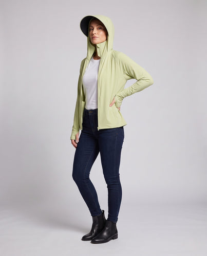 Damen UV-Schutz Sportjacke mit abnehmbarem Kapuzen- und Sonnenblenden EB