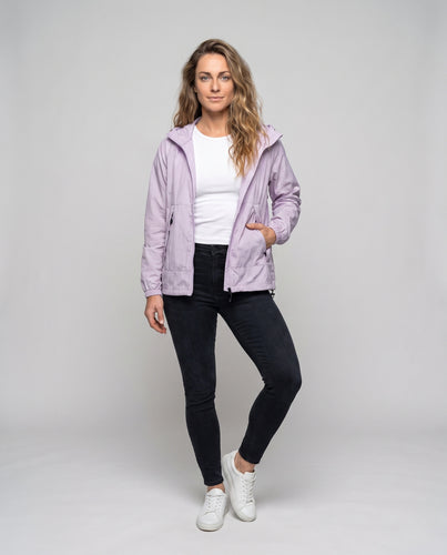 Damen funktionale Outdoor-Jacke mit verstellbarem Kapuzenkragen und atmungsaktiven Einsätzen EB