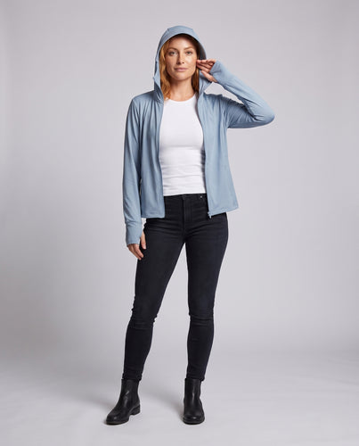 Damen leichte Funktionsjacke mit UV-Schutz und verstellbarer Kapuze EB