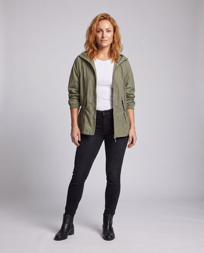 Damen leichte Funktionsjacke mit verstaubarem Kapuzenkragen EB