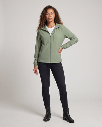 Damen leichte Outdoor-Jacke mit atmungsaktiven Einsätzen und verstellbarem Kapuzendesign EB