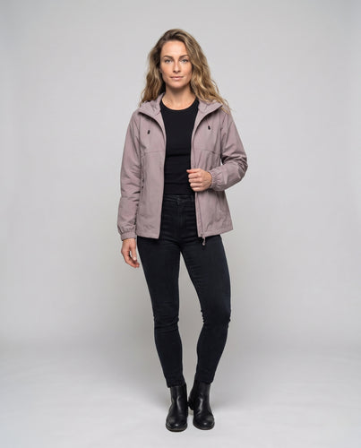 Damen leichte Windbreaker-Jacke mit verstellbarem Kapuzenkragen EB