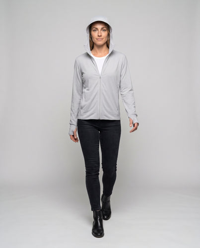 Damen Sportjacke mit multifunktionalem Kapuzendesign und atmungsaktiven Einsätzen EB