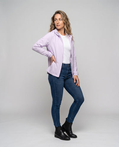 Damen technische Laufjacke mit atmungsaktivem Material und verstellbarem Kapuzendesign EB