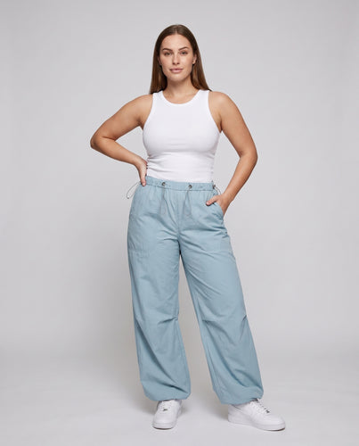 Damen weit geschnittene Freizeithose mit verstellbarem Bund und Taschen EB
