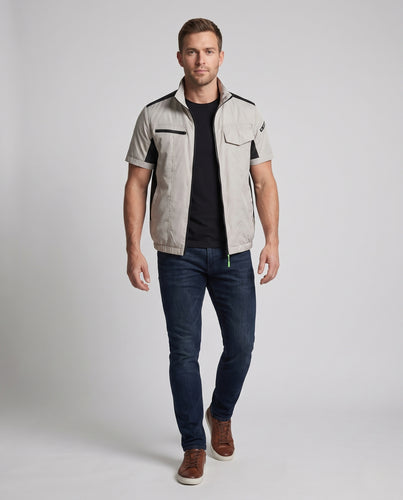 Herren nan belüftete Kurzarm-Arbeitsjacke mit externem Lüfteranschluss und mehreren Taschen EB