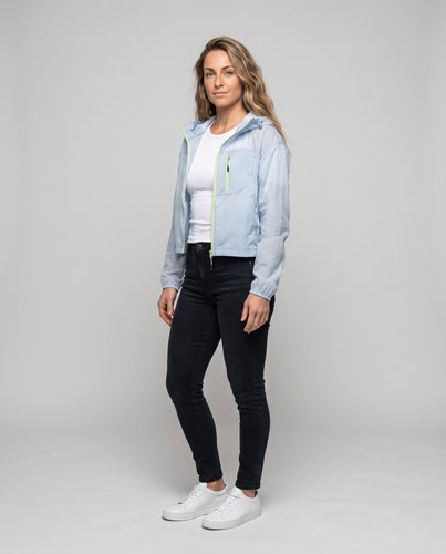 Damen leichte und atmungsaktive Windbreaker-Jacke mit verstellbarer Kapuze R&B