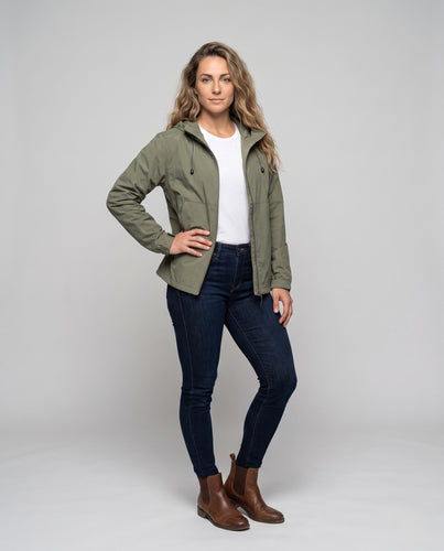 Damen leichte und funktionale Regenjacke mit verstellbarer Kapuze R&B