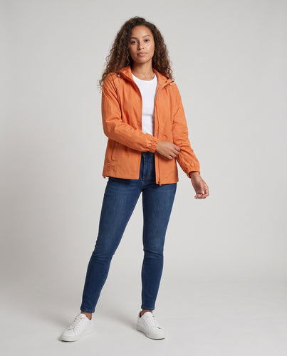 Damen leichte Windbreaker-Jacke mit verstellbarer Kapuze und elastischen Bündchen R&B