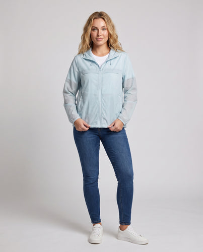 Damen nan kühlende UV-Schutz Sommerjacke mit Kapuze, atmungsaktivem Mesh-Innenfutter und verdeckten Reißverschlusstaschen R&B