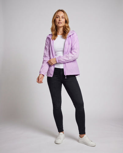 Damen nan leichtgewichtige Kapuzen-Outdoorjacke mit Frontreißverschluss, verstellbarem Kordelzug und verdeckten Reißverschlusstaschen R&B