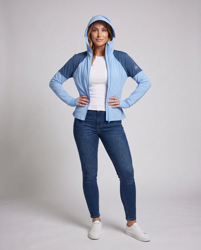 Damen nan multifunktionale Kapuzenjacke mit ausklappbarem Sonnenschild und hohem Kragen R&B
