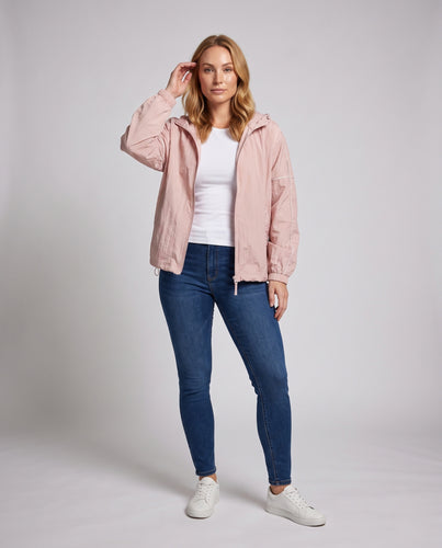 Damen nan oversized Kapuzenjacke aus ultraleichtem Nylon mit Kordelzug und reflektierenden Paspeln R&B