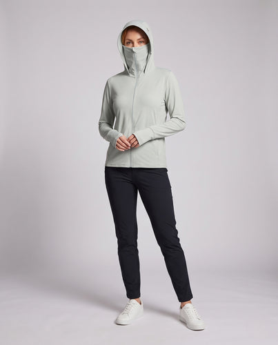 Damen nan ultraleichte Sonnenschutz Kapuzenjacke mit kühlender Funktion und integrierter Gesichtsmaske R&B