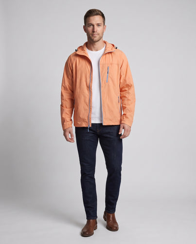 Herren nan leichte Outdoor-Kapuzenjacke mit hohem Kragen, Reißverschlusstaschen und Packfunktion R&B