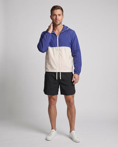 Herren nan zweiteiliges Freizeitset mit windabweisender Kapuzenjacke und elastischen Bermudashorts R&B