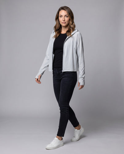 Unisex nan Kapuzen-Sonnenschutzjacke mit verlängerter Visierkrempe, hohem Stehkragen und Daumenlöchern R&B