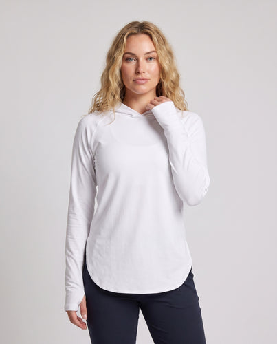 Damen nan atmungsaktives Sonnenschutz-Kapuzenshirt mit Daumenloch und verlängertem Rundsaum R&B