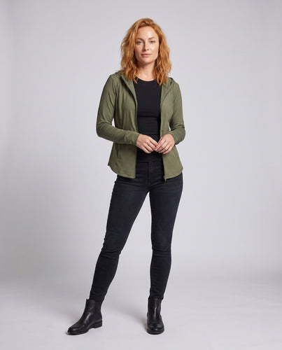 Damen nan leichte atmungsaktive Trainingsjacke mit Kapuze und elastischem Schnitt R&B