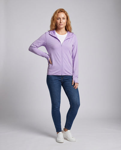 Damen nan leichte Funktions-Kapuzenjacke mit Wabenstruktur, Netzinnenfutter, seitlichen Reißverschlusstaschen und Daumenösen R&B