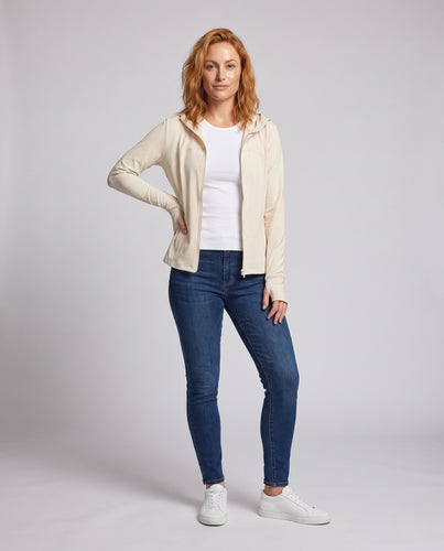 Damen nan leichte Kapuzenjacke mit Reißverschluss und integrierten Daumenlöchern R&B