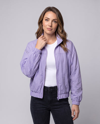 Damen nan leichter Oversize-Kurzblouson mit Stehkragen elastischem Saum und halblangen Ärmeln R&B