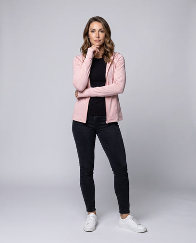 Damen nan leichtes Performance-Kapuzenshirt mit Soft-Touch-Stretch, abgerundetem Saum und Daumenstulpen R&B
