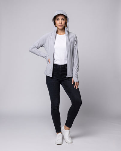 Damen nan Mikromesh-Zipjacke mit Kapuze, kühlender Funktionsfaser und elastischem Saum R&B