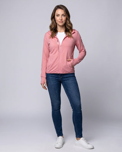 Damen nan mikroperforierte Kapuzenjacke mit feiner Struktur, flachen Nähten und elastischem Saum R&B