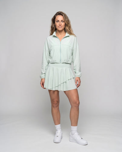 Damen nan sportive Kurzjacke aus funktionalem Jersey mit verdecktem Reißverschluss und elastischen Bündchen R&B