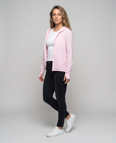 Damen nan strukturierter Sport-Zipcardigan mit Kapuze feuchtigkeitsregulierender Funktionsfaser Daumenlochbündchen und Eingrifftaschen R&B