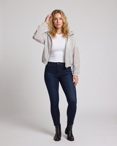 Damen nan ultraleichte kurz geschnittene Windjacke mit Kapuze und verstellbarem Saum R&B