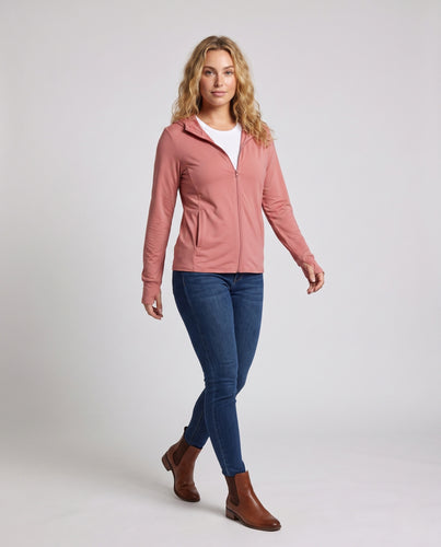 Damen nan ultraleichte Lauf-Kapuzenjacke mit Mikroloch-Gewebe, elastischem Saum und schlanker Passform R&B