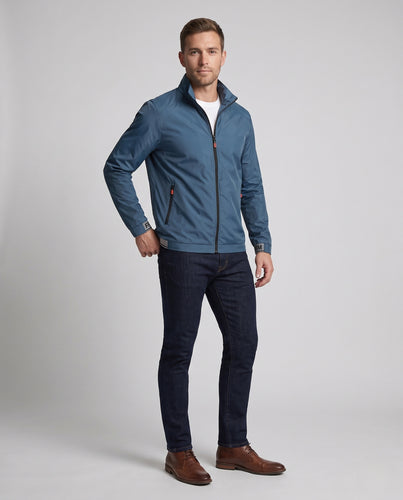 Herren nan leichte Stehkragen-Shelljacke mit windabweisender Oberfläche, atmungsaktiver Futterstruktur, kontrastierendem Reißverschluss und verdeckten Seitentaschen R&B
