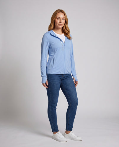 Damen nan leichte atmungsaktive UV-Schutz Kapuzenjacke mit Reißverschluss und Taschen R&B