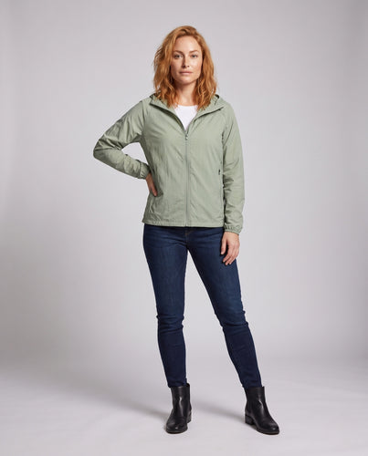 Damen nan ultraleichte Regenjacke mit Kapuze und verdecktem Reißverschluss R&B