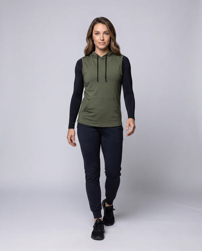 Damen ärmelloses Kapuzenshirt mit praktischer Kängurutasche R&B